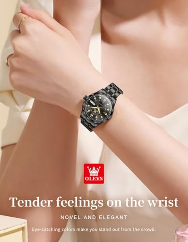 Image of OLEVS Womens Diamond Watches Automatic Mechanical Gold Luxury Dress Ladies Self Winding Original Stainless Steel Wrist Watch