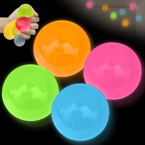 4 Pcs Glorbs Balls,Glows In the Dark Ceiling Balls, Luminous Stress And Anxiety Relief Sticky Ceiling Balls, Sticky Balls to Throw at Ceiling, Stress Balls for Kids and Adults
