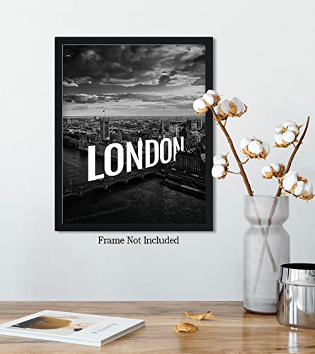 London Black And White Wall Art - England Room Decor - Cityscape Travel Destination Home Decor - Great Souvenir For Bathroom Decor - 8X10 Unframed Print #TOP5