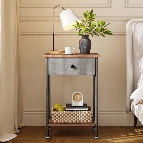 VECELO Modern Versatile Nightstands X-Design Side End Table Night Stand Storage Shelf with Bin Drawer for Living Room Bedroom, Set of 2 (Brown) by VECELO - Used condition - Image 3
