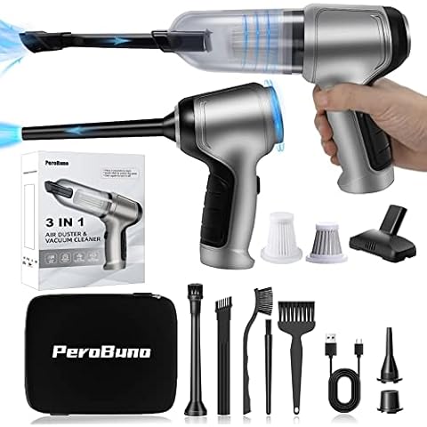 PeroBuno 3-in-1 Mini Handstaubsauger Kabelloser, 18KPA Auto Staubsauger Stark, 150000 U/min Druckluft Staubgebläse, High Power Druckluftspray Tastatur Reinigungsset, Tastatursauger, Tischstaubsauger Cover
