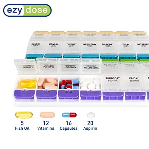 Ezy Dose Push Button Weekly 7-Day, 4X/Day Pill Organizer, Multi-Color, 2XL — 사진 3
