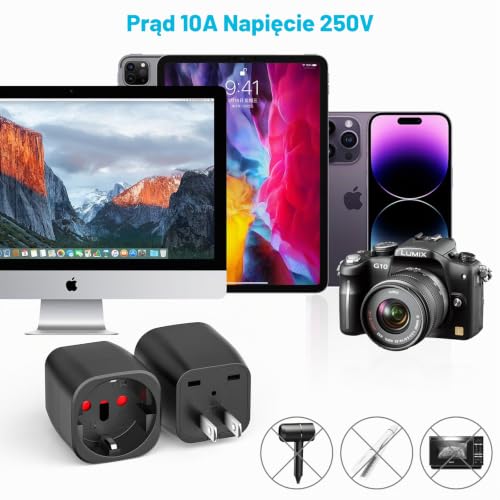 3 sztuki adapter podróżny typu A na Schuko typ F, adapter podróżny Japonia