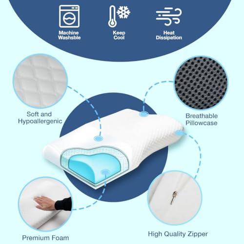 Image of Anti snoring Cervical Pillow for Neck Pain | 2 Years Warranty | for Spondylitis Neck & Shoulder Pain, Orthopedic Memory Foam Pillow for Sleeping, Regular Size - White - Pack of 2