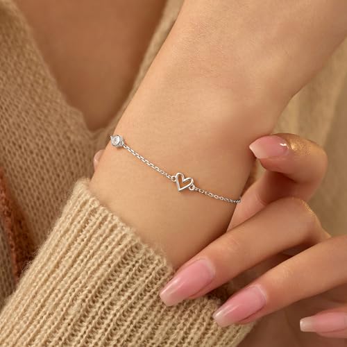 Cute Dainty Love Heart Bracelet for Women 925 Sterling Silver 14K Gold Plated Adjustable CZ Charm Bracelet Mother Daughter Friendship Link Bracelets Jewelry Birthday Mothers Day Christmas Gifts4