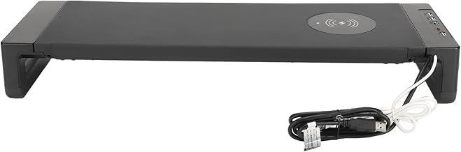 Monitor Stand with Wireless Charging, USB Hub, and Drawer - Black Metal & ABS Riser Supports Up to 66 lbs, Fits Up to 27-Inch Monitors