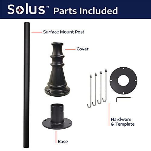 Solus 6ft. Surface Mount Outdoor Lamp Post – Aluminum Pole with Decorative Polyethylene Base Cover – Black Finish – Fits 3\" Fixtures – Rust Resistant – Made in USA - Thumbnail 3