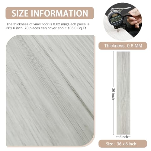Image of Peel and Stick Floor Tile, 70 Pcs, 101.5 Sq.Ft, Vinyl Plank Flooring, Natural Wood Look, Self Adhesive Durable and Waterproof for Transfer Bedroom, Kitchen, RV, Bathroom and Living Room, 36inx6in
