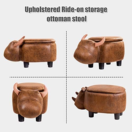 COSTWAY Animal Storage Ottoman Foot Rest Stool, Padded Seat Upholstered Ride-on Ottomans for Bedroom Living Room Office, Shoes Bench w/Flip Top Lid (Brown Buffalo)