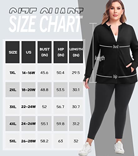 Cootry Womens Plus Size Workout Jackets Full Zip Up Lightweight Athletic Running Hoodies Black2 4Xl #TOP2