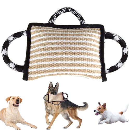 bangminda Coussin de Dentition pour Chien Boudin a Mordre en Jute pour Chien avec 3 Poignées Jouet de Remorqueur pour Chiens de Taille Moyenne à Grand Jouet Interactif Chiens (Noir)