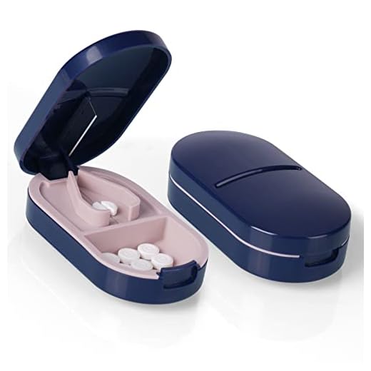 ACWOO Cortador de Pastillas, Cortador y Partidor de Pastillas Portátil con Cuchilla y Compartimiento, Corta Pastillas, Divisor De Pastillas para Píldoras Pequeñas y Grandes, para Dividir Medicamentos