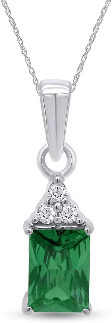 THE JEWEL ZONE Simulated Green Emerald & White Topaz CZ Pendant Necklace in 14k Gold Over Sterling Silver (1.5 Ct)