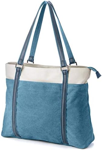 Womens Large Laptop Tote Bag, Carrying Shoulder Bags Casual Canvas Handbag for Beach Travel Computer School Office(Light blue)