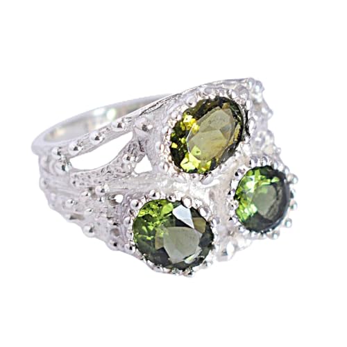 Bague moldavite verte fait main, anneau empilable luxe et artisanal