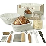 Sauerteig Starter Set 8-Teilig mit Gärkörbchen Rund und Oval, Gärkorb Glasgefäß und Brot Backen Zubehör, Komplettes Sauerteig Zubehör Für Selbstgebackenes Brot und Hobbybäcker von Crustica