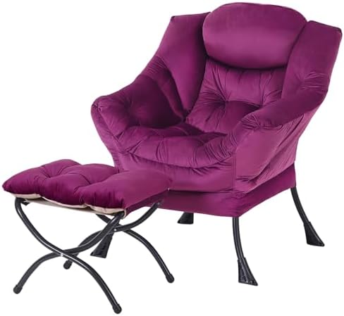 Modern Lazy Chair with Ottoman, Comfy Accent Reading Chair, Velve...