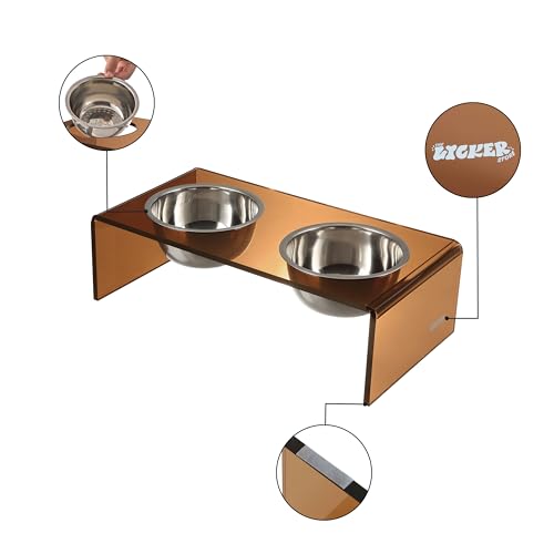 THE LICKER Store DBL2001D Keaton 7.5" Medium/Large Modern Acrylic Rectangular Elevated Pet Feeder with 54oz 2-Stainless Steel Bowls, Amber/Chrome by THE LICKER STORE - Image 3