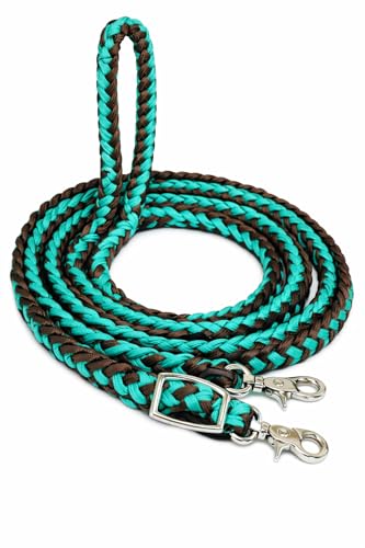 Challenger Western Nylon Braided Roping Knotted Barrel Reins Sea Green Brown 60764