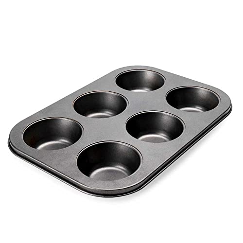 ANGIX 6 Cup Muffin Baking Tray | Black Nonstick Carbon Steel Material | 6 Baking Mold for Muffins or Cupcakes | Stain, Heat, Freeze-Resistant and Dis Washer Safe | Bakeware