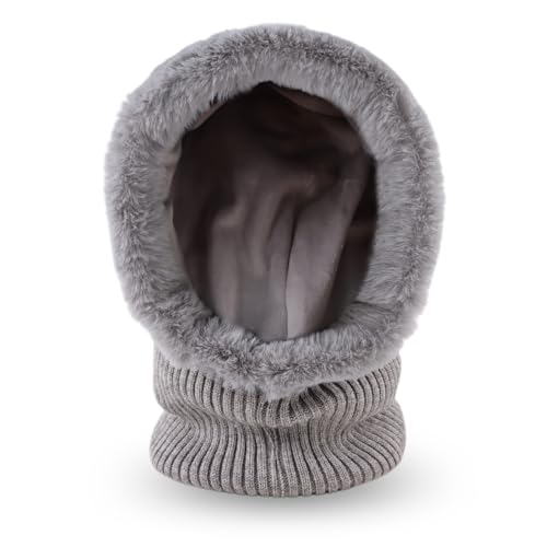 Image of Winter Fleece Balaclava Warm Men Hood Hat Knitted Hooded Scarf for Women Unisex Skull Cap
