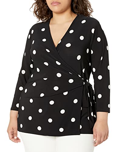 Anne Klein Women's Plus Size Printed Ity 3/4 SLV Wrap Top (H22)