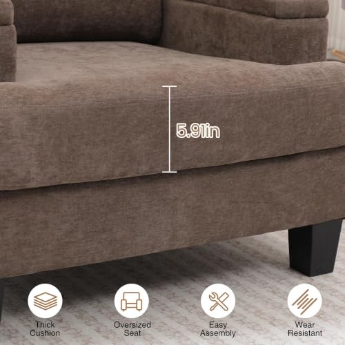 Image of Accent Chairs Set of 2 with Storage Armrest, Fabric Modern Upholstered Reading Living Room Chairs, Comfy Large Armchair, Sofa Chair for Bedroom (Dark Brown)