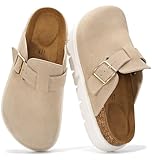 Project Cloud 100% Genuine Leather Platform Clogs for Women Footwear - Memory Foam Arch Support Cork Footbed Casual Shoes & Mules for Women 2026 (Benton Chunky, BEIG, 7)