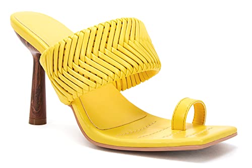 Vetaste Women's Braided Heeled Mule Sandals Square Open Toe Stiletto Backless Strappy Slip On Slide Shoes #TOP4