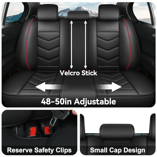 Image of Car Seat Covers Fit for Jaguar F-Pace 2017-2025 | Scratch-Resistant, Durable, Seat Cover Sets, Nappa Leather, Airbag Compatible,Anti-fading, 5 Seats with Pillow, Black Red
