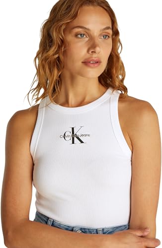 Calvin Klein Damen Tank Top Monologo Rib Skinny Fit, Weiß (Brilliant White), XXS – Ansicht 3