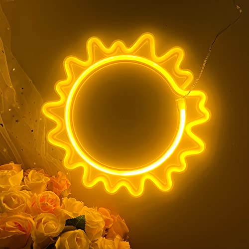 Sun Neon Sign for Wall Decor Aesthetic Yellow Sun Neon Signs for Bedroom USB Night Light Neon Light Decor for Kids Girls Boy Room Birthday Christmas Halloween Party