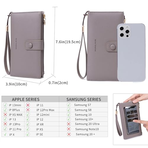 Image of myfriday Touch Screen RFID Phone Crossbody Purse with 2 Straps for Women | Clear phone window, RFID card space, 11 slots and zip pockets support quick calls, errands, theme parks and travel