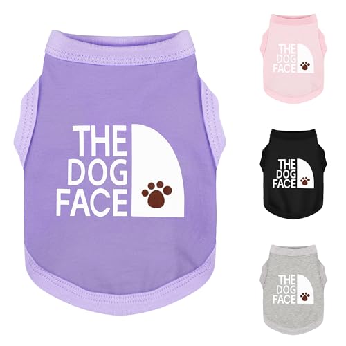 Personality Canine Attire: Soft, Lightweight Cotton Dog Clothes with ‘The Dog Face’ Print. Small and Medium Breeds, Perfect for Everyday Wear, Comfortable and Breathable Dog Shirt Purple M