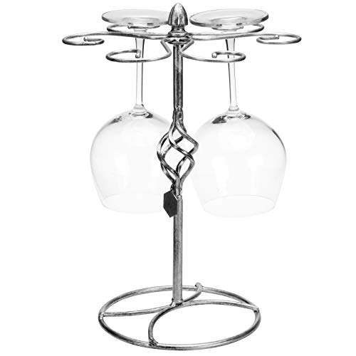 MyGift Classic Elegant Silver Metal Tabletop 6 Wine Glass Display Holder Drying Rack Stand/Air Dry System