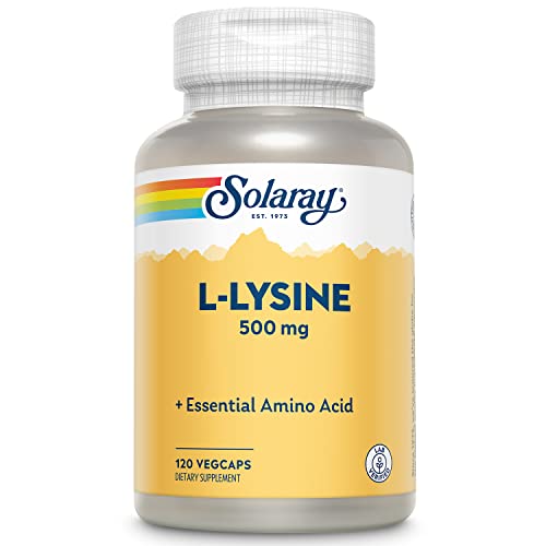 Solaray L-Lysine 500mg - Pure L Lysine 500 mg Capsules Essential Amino Acid Supplement for Women and Men Health Support Pills for Adults and Kids Free Form Lab Verified - 120 Vegan Capsules