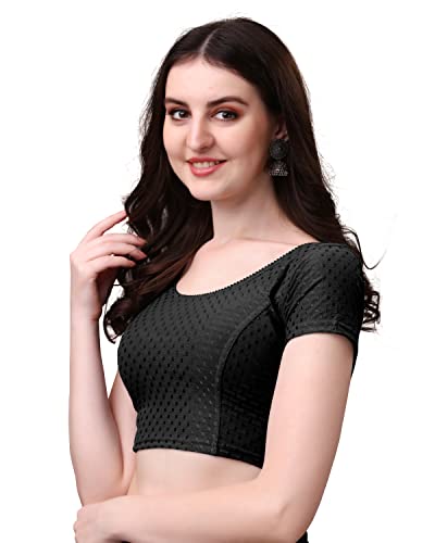 Image of Mogsa Stylish Cotton Saree Blouse for Women | Soft Dobby Stretch Fabric | Round Neck | Stitched Blouse for Party, Casual & Festive Use