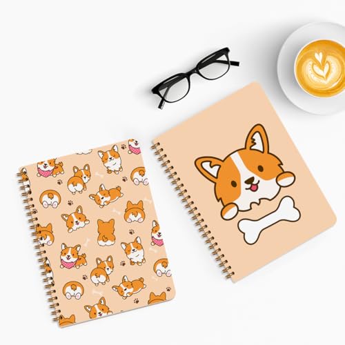 Image of 2 Pcs Dog Spiral Notebooks for Work, A5(8.3x5.8inch) Composition Notebook College Ruled Note Book, Corgi Notepads Lined Travel Journal for Writing, Cute Puppy Print Diary Gifts for Women Dog Lovers