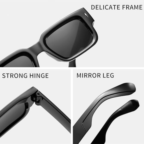 IKANOO Square Thick Frame Sunglasses for Women Men Retro Rectangle Sunglasses Trendy Chunky Eyewear Black Shades4