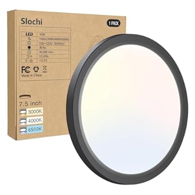1PACK LED Flush Mount Ceiling Light Fixture, 3000K-4000K-6500K & 100W Equivalent Modern Kitchen Ceiling Lamp 15W 1500Lm 7.5 Inch Closet Round Surface for Bathroom Laundry Bedroom Hallway, Black