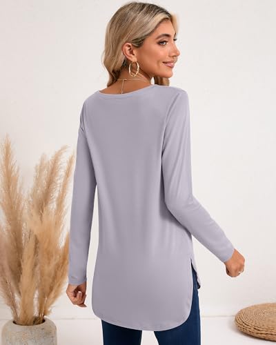3 Pack Women's Long Sleeve T Shirts, Crewneck Side Split Tops, Round Hem Pullover Shirts, Loose Casual Tunic Tops3