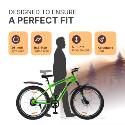Urban Terrain Steel Bicycle MTB 26 inch Single Speed with Front Suspension & Disc Brake Cycle for Men/Boys Mountain Bike UT5000S26 | Ideal for 13+ Years, Frame Size : 16.5 inch, Unisex, Green 6 41oj oQYj0L