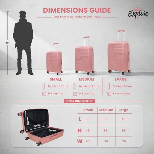 Image of AMERICAN TRAVELLER Explore Luggage Trolley Bags Single | Medium (24) | Polypropylene Durable Hard Shell | TSA Type Lock | 360 Disc Spinner Wheels | Expandable Suitcase | Telescopic Handle.
