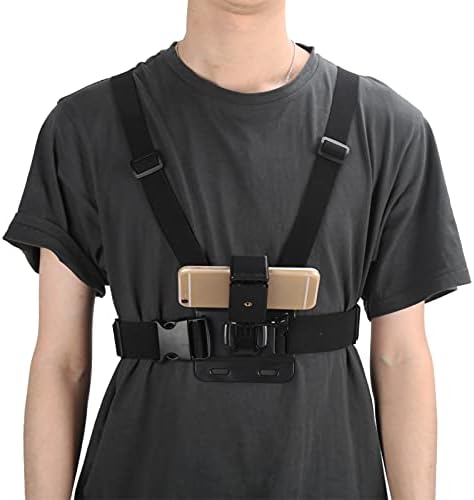 Adjustable Chest Mount Harness for Sport Camera Mobile Phone, Stable Harness Strap Holder Mount for Outdoor Sports, J Shaped Base Cell Phone Clip Holder Installation Fixation Bracket