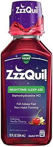 ZzzQuil, Nighttime Sleep Aid Liquid, 50 mg Diphenhydramine HCl, No.1 Sleep-Aid Brand, Calming Vanilla Cherry Flavor, Non-Habit Forming, 12 FL OZ