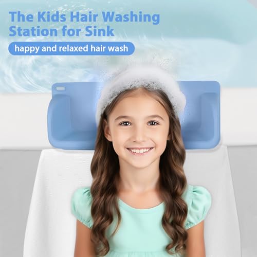 LOESLY Portable Hair Washing Station for Kids,Children,Toddlers,Teens and Elderly,Silicone Hair Washing Basin for Sink or Bathtub,Neck Support for Kids,Stress-Free Shampoo Bowl with Rinser Cup(Blue) by LOESLY - Image 6