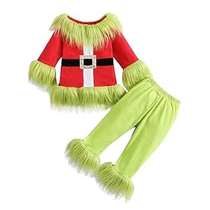 Baby Christmas Costume Santa Claus Outfit Green Furry Monster Romper Onesie Xmas Cosplay Clothes
