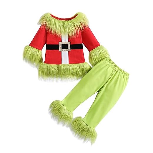 PDYLZWZY Ropa de Navidad para bebé, niños, niñas, 2 piezas, disfraces de piel, chaqueta de felpa de manga larga, tops y cintura elástica, pantalones, trajes de monstruo verde, traje de Navidad peludo,