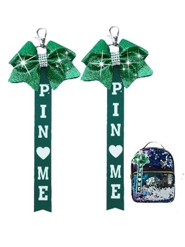Image of Cheer Pin Me Ribbon Cheerleader Pin Me Bow Cheer Bow Keychain with Rhinestones Cheerleading Sports Accessory Gift
