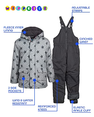 Wippette Boys' Snowsuit - 2 Piece Heavyweight Insulated Ski Jacket And Snow Bib (12M-12), Size 5, Charcoal Stars #TOP1